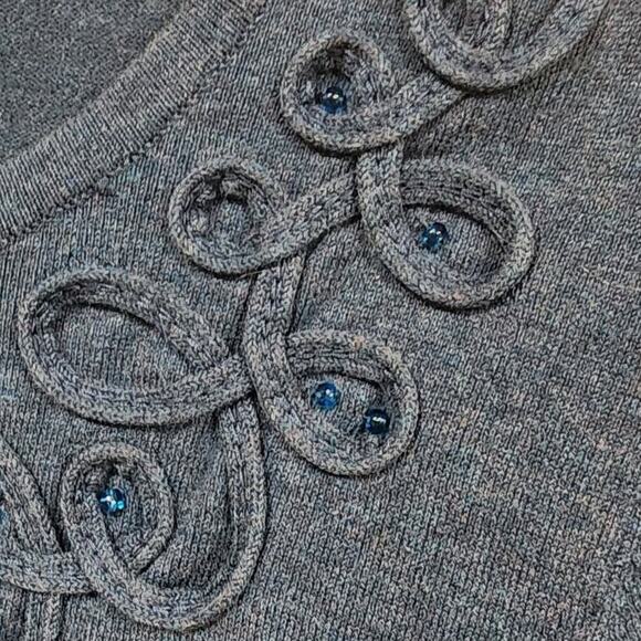 Croft & Barrow Artsy Pima Cotton Cardigan Sz Medium Embroidered Beaded Teal Blue - Picture 4 of 8